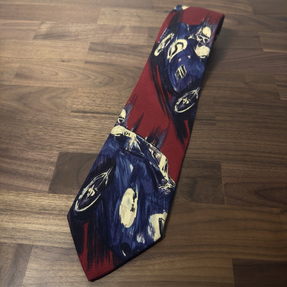 Rare Vintage Polo Ralph Lauren Race Sports Car 100% Silk Tie Handmade in USA Red